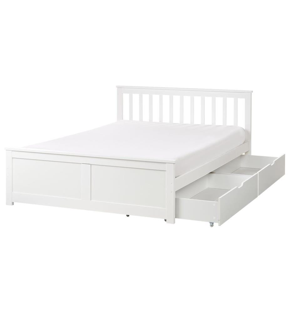 Lit avec 2 tiroirs OLENDON Bois de pin Blanc 140 x 200 cm