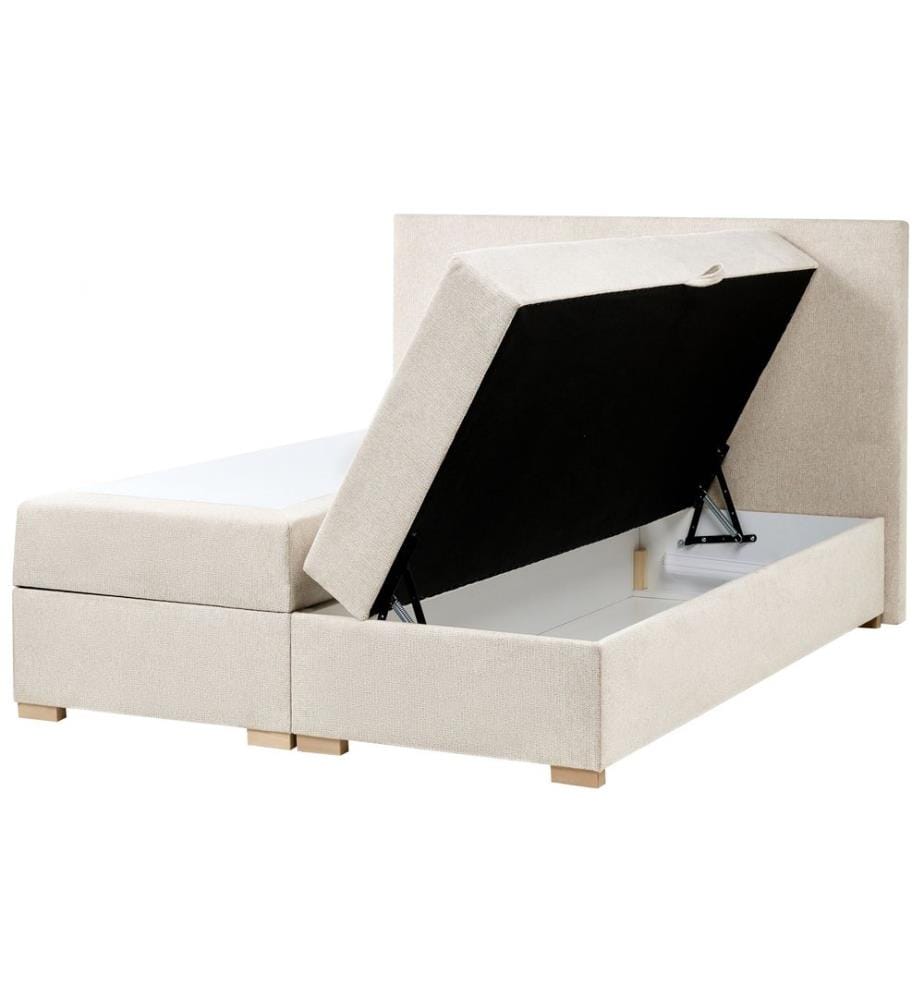 Lit boxspring avec rangement MAJOR Tissu Beige clair 140 x 200 cm