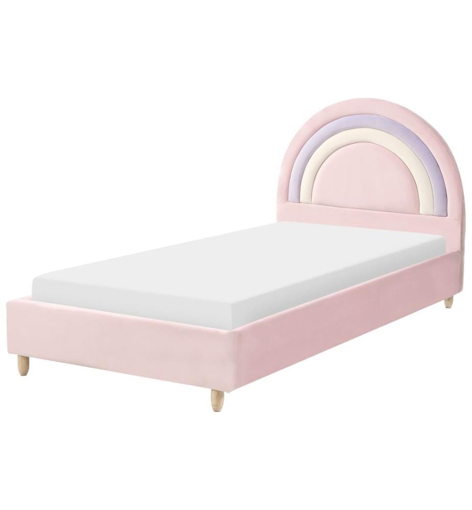 Lit d'enfant Arc-en-ciel Velours LANDEILLAU 90 x 200 cm Rose