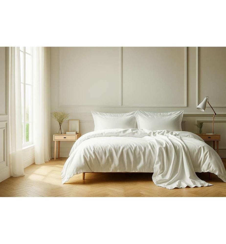 Parure Housse De Couette 2Pcs 140x200Cm 100% Coton 57Fils - Blanc