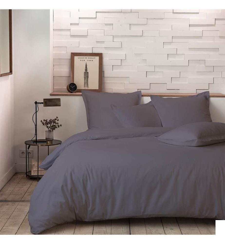 Parure Housse de Couette 2 Pers 200x200 cm - Percale de Coton - Percale Gris