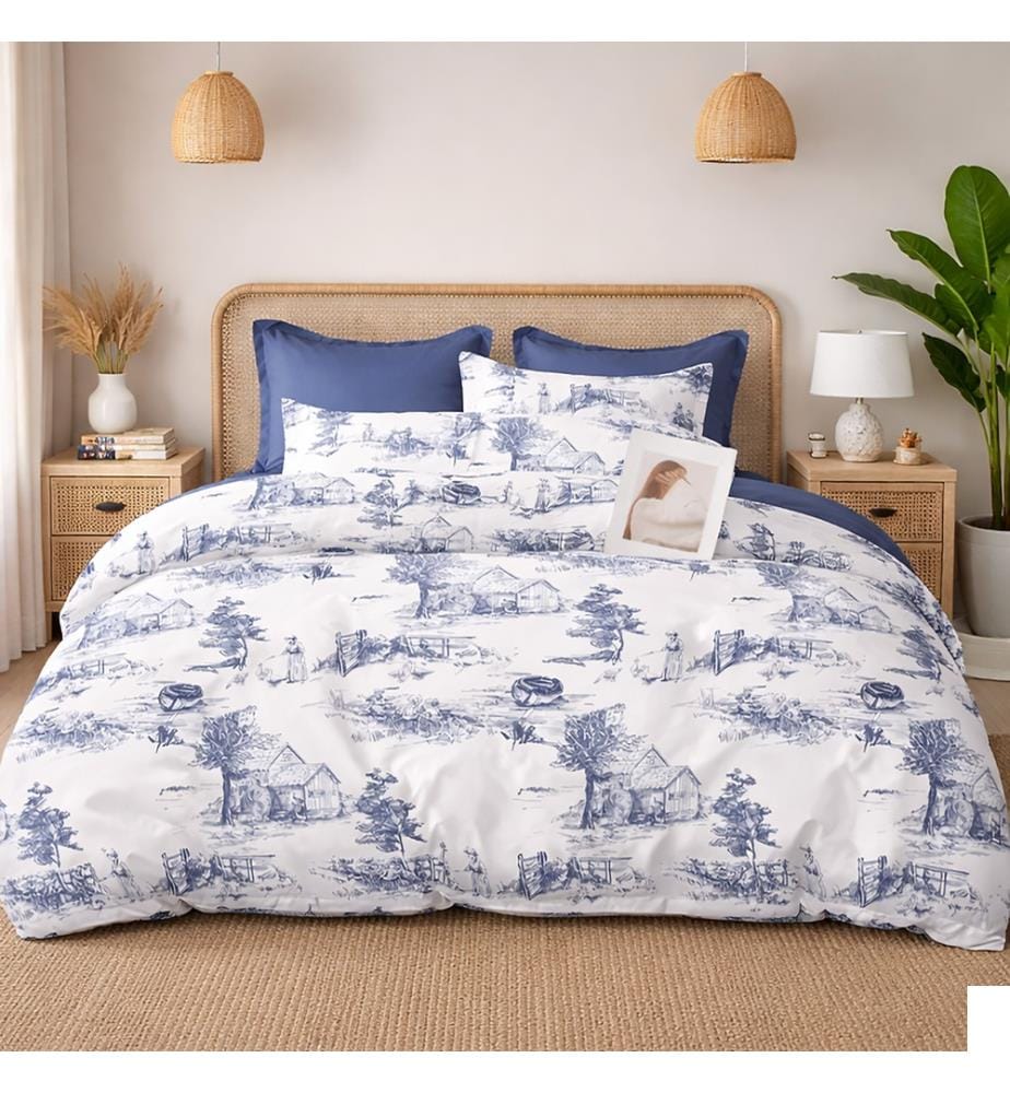 Parure Housse de Couette 3 Pcs 220X240 cm en Percale de Coton 80 Fils Elyne