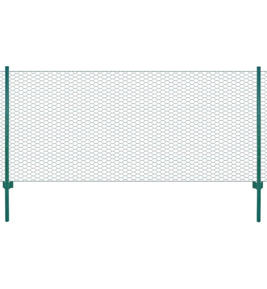 Clôture en grillage métallique avec poteaux Acier 25x0,5 m Vert
