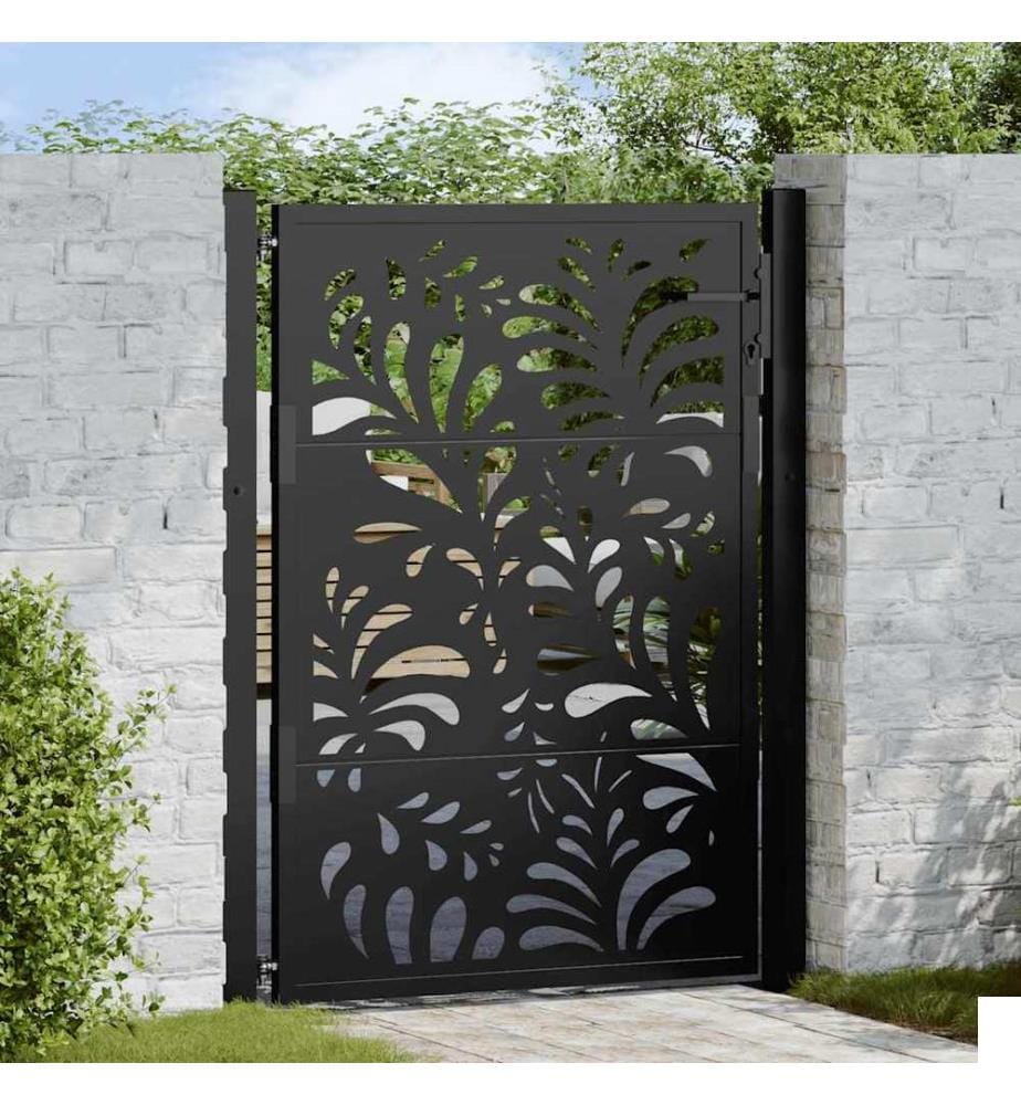Portail de jardin noir 100x125 cm en acier avec design ondulé