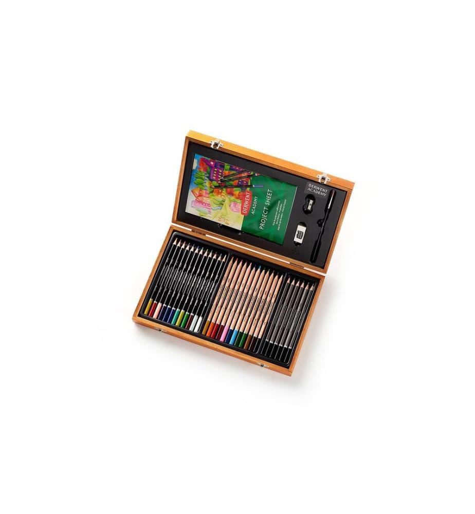 DERWENT - Set cadeau de peinture Academy dans une boîte en bois, 35 pièces