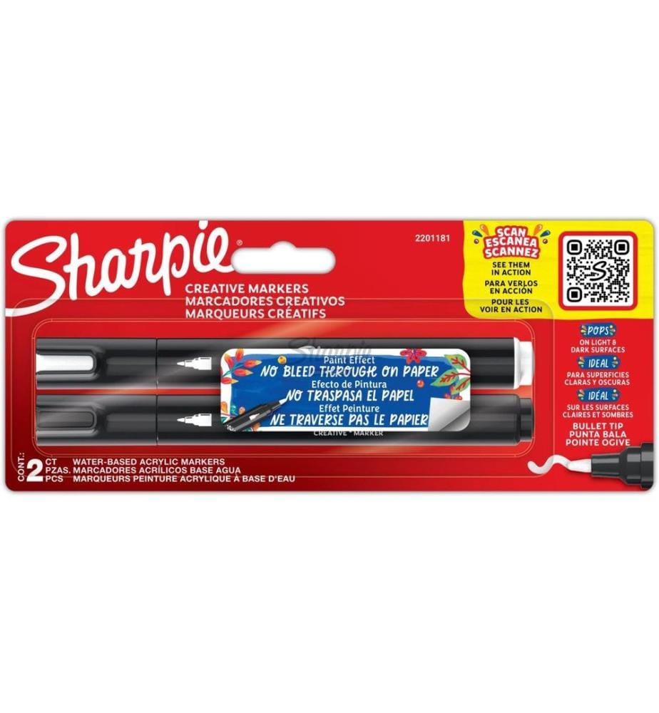 SHARPIE - Marqueur acrylique Creative, Noir / Blanc, blister de 2