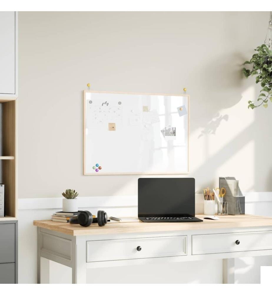 Tableau blanc magnétique avec cadre en pin massif 80 x 55 cm