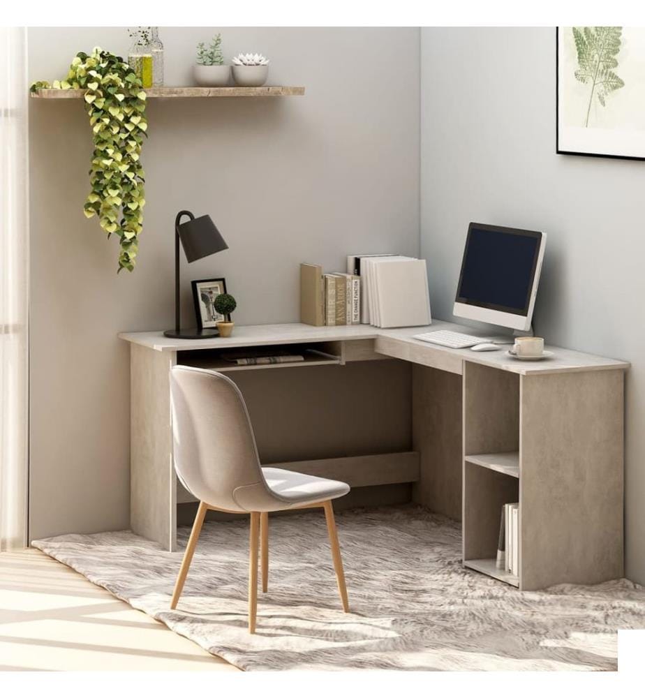 Bureau d'angle en forme de L Gris Béton Bois d'ingénierie