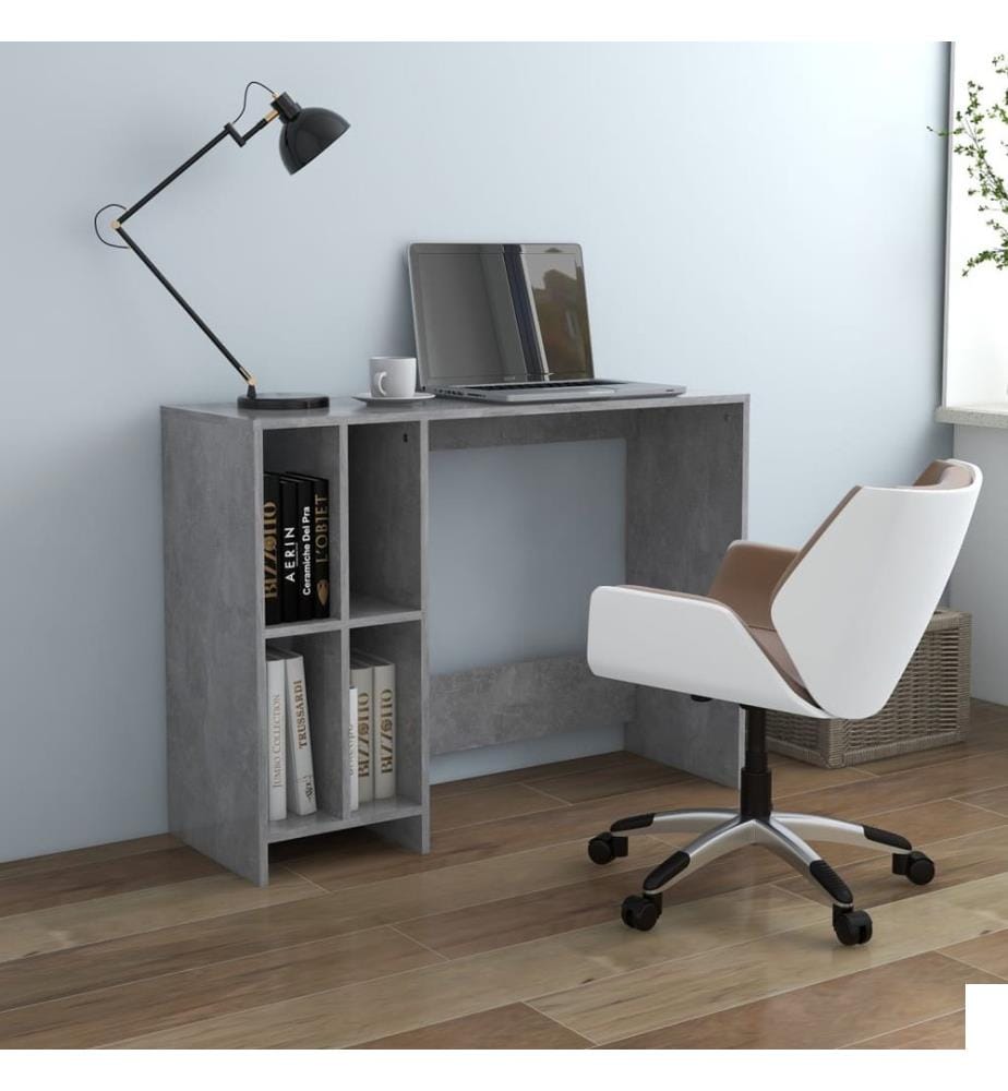 Bureau d'ordinateur portable gris béton bois d'ingénierie