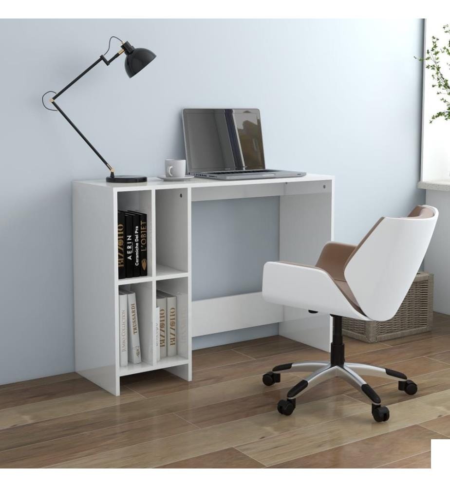 Bureau d'ordinateur portable blanc brillant bois d'ingénierie