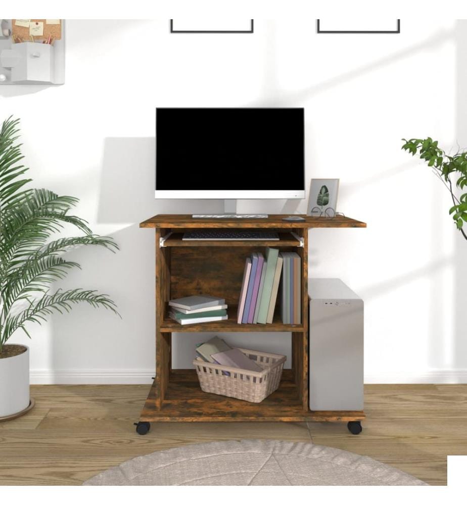 Bureau d'ordinateur Chêne fumé 80x50x75 cm Bois d'ingénierie