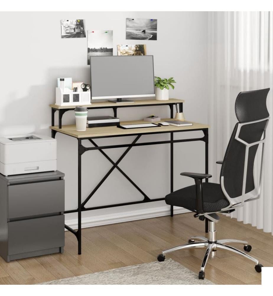 Bureau chêne sonoma 100x50x90 cm bois d'ingénierie et fer