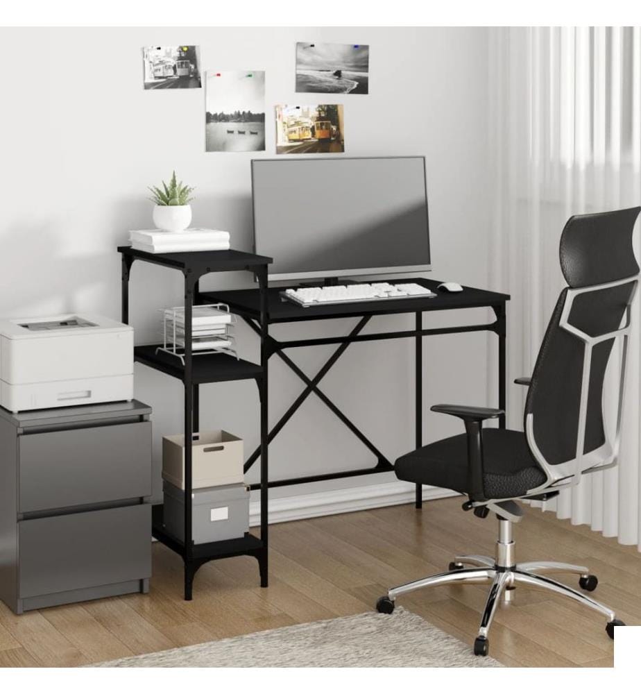 Bureau avec étagères noir 105x50x90 cm bois d'ingénierie et fer