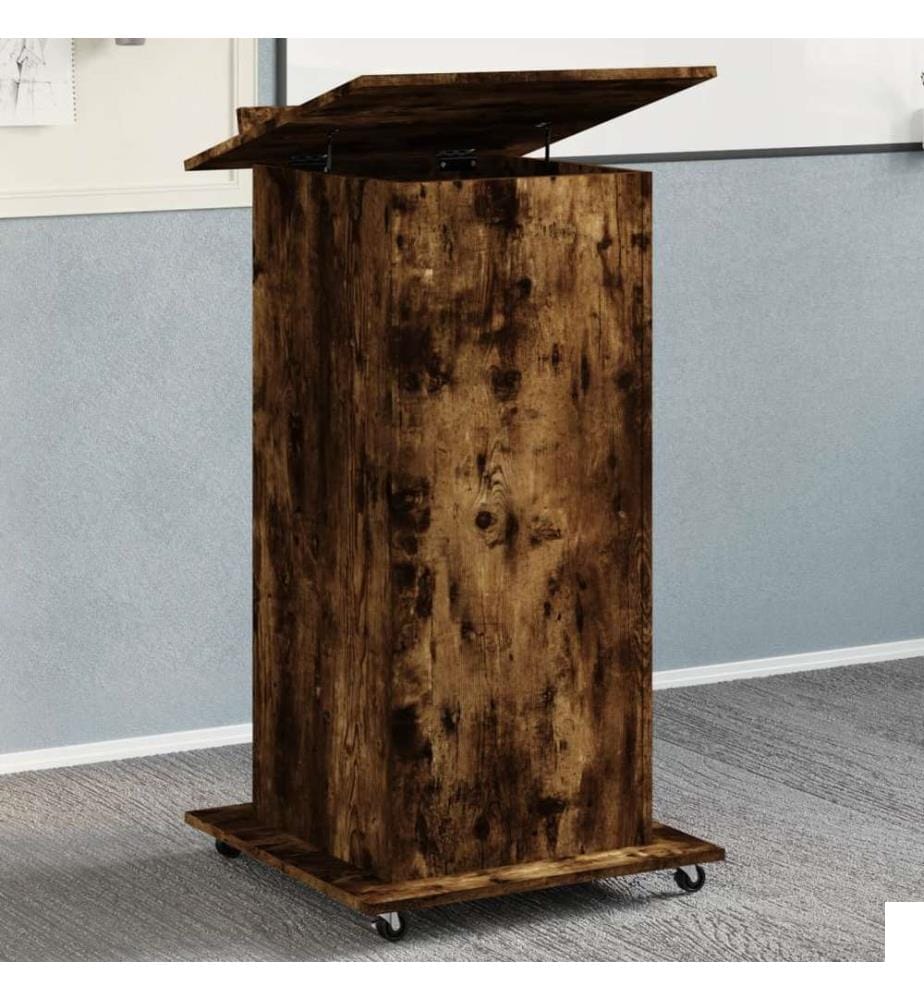 Pupitre et roues et tiroir chêne fumé bois d'ingénierie