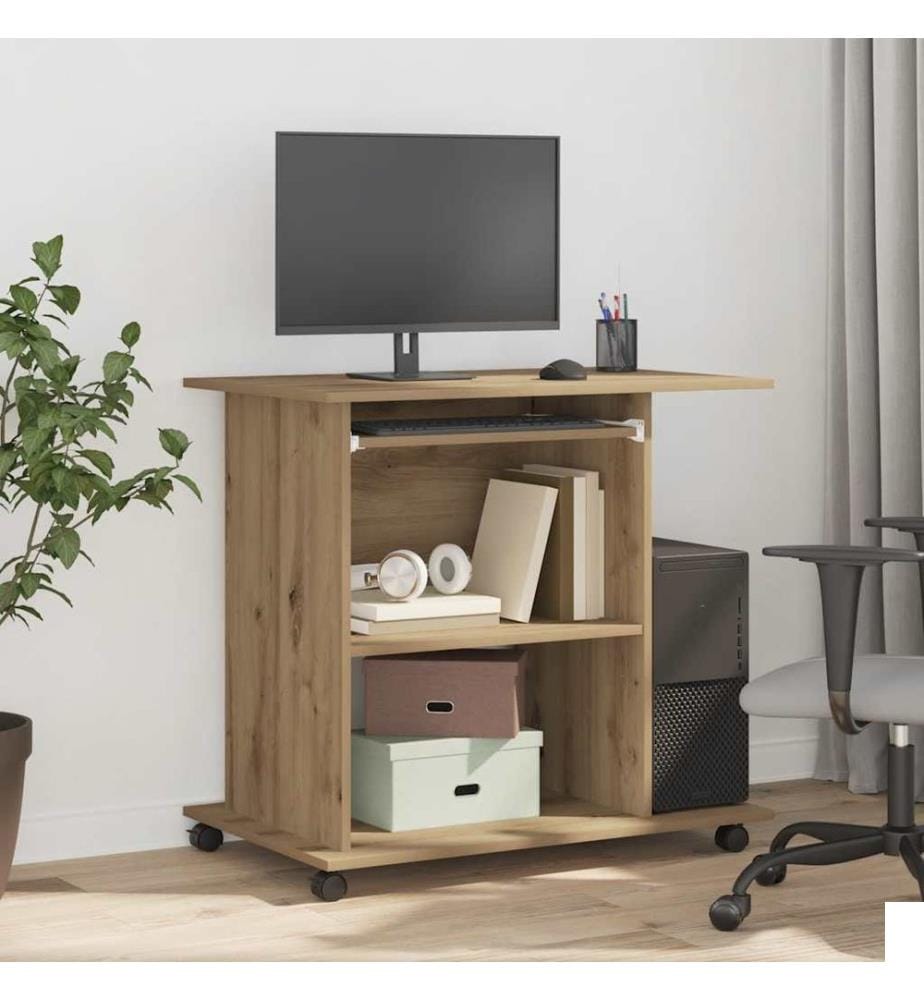 Bureau d'ordinateur chêne artisanal 80x50x75 cm bois ingénierie