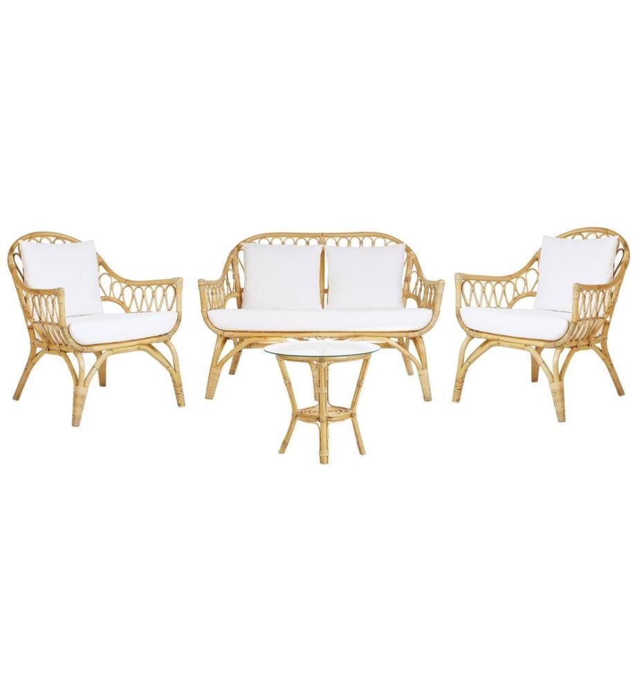 Ensemble de salon de jardin avec table 4 places SIBARI Naturel Rotin