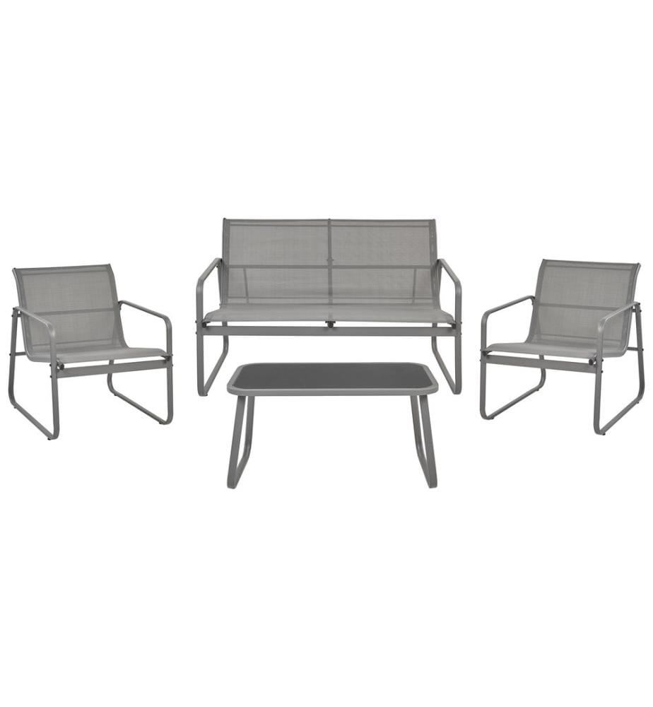 Ensemble de salon de jardin avec table 4 places BARREA Gris Métal