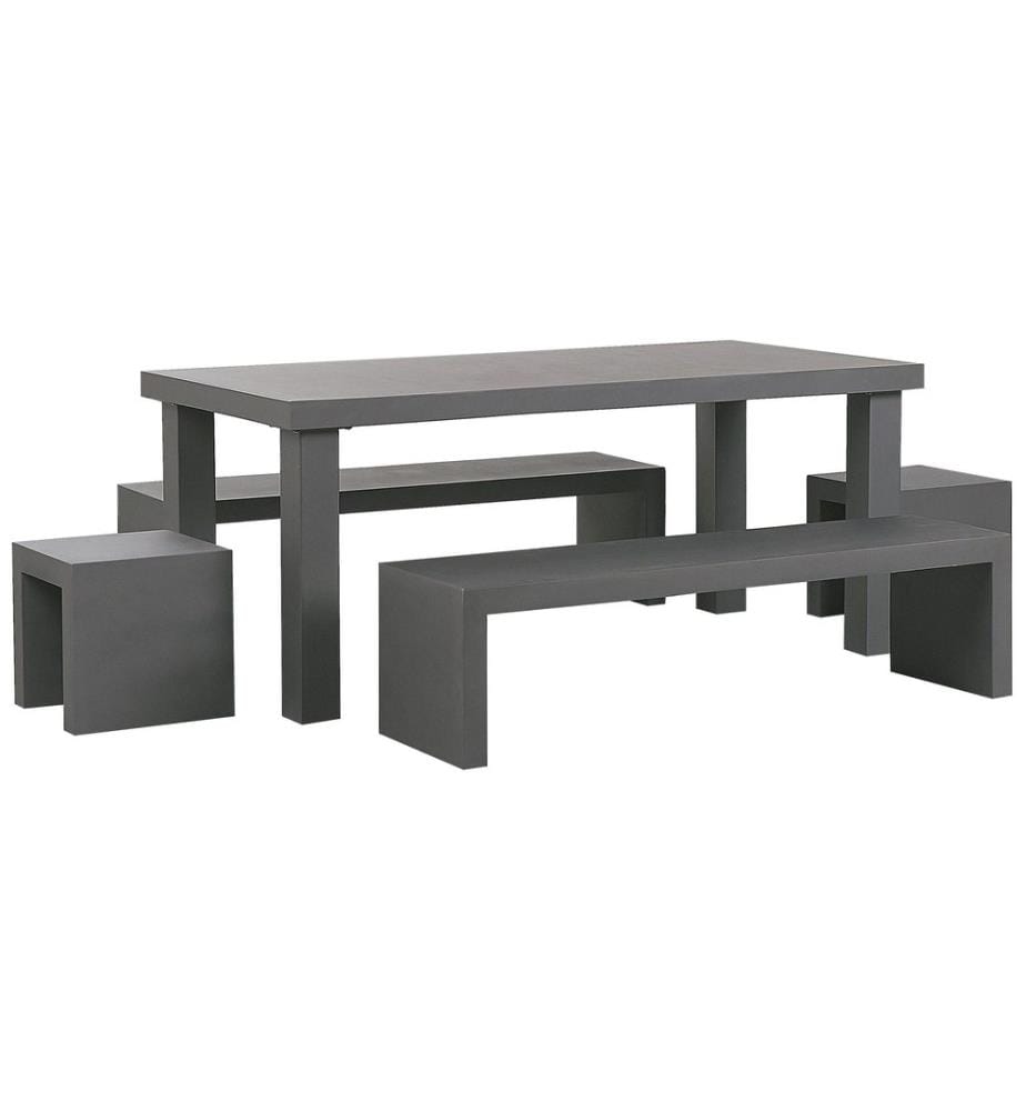 Salle à manger de jardin avec bancs et tabourets 6 places TARANTO Gris Béton