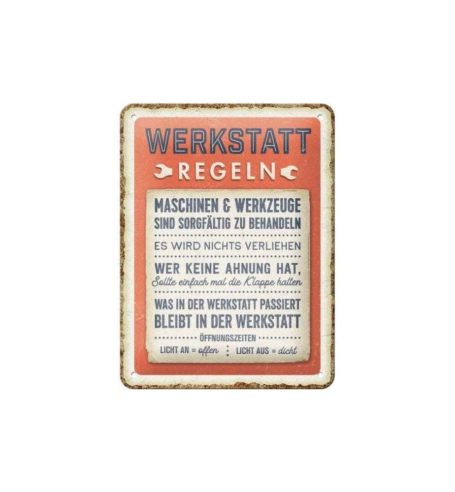 NOSTALGIC ART - Plaque Règles d'atelier 15 x 20 cm, métal