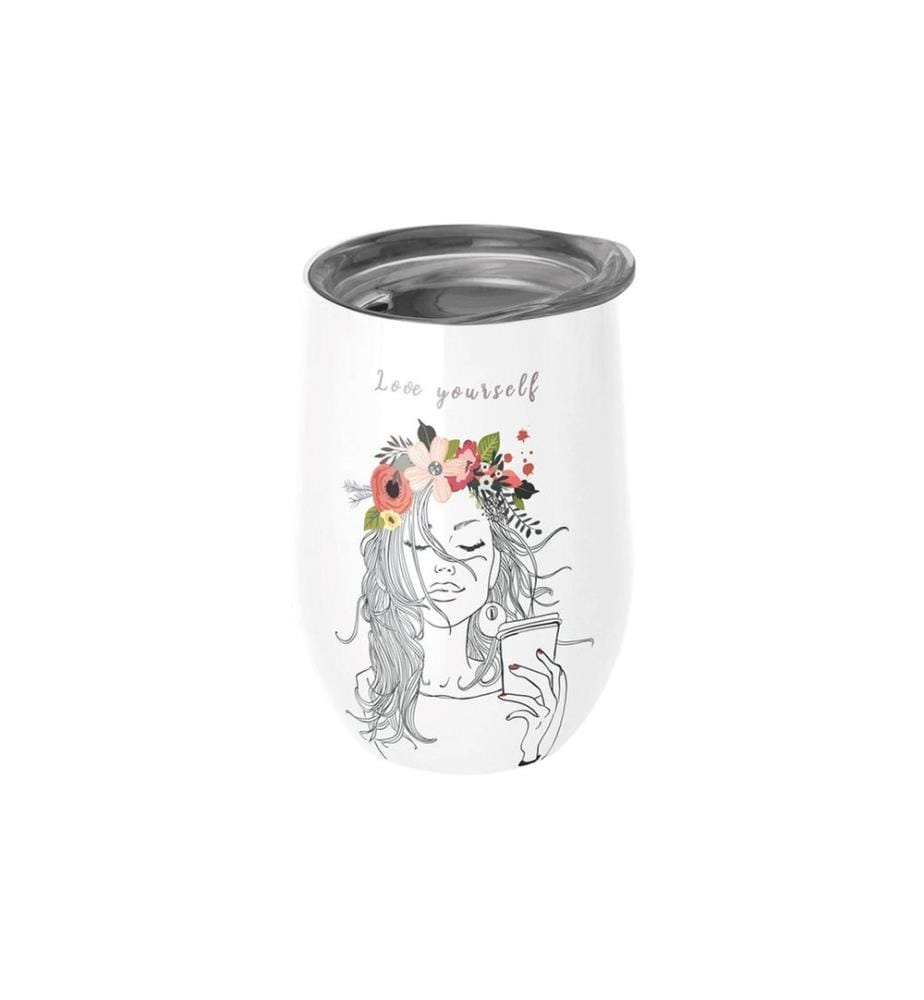 BioLoco - Gobelet isotherme Office-Love yourself 420 ml, Blanc-noir
