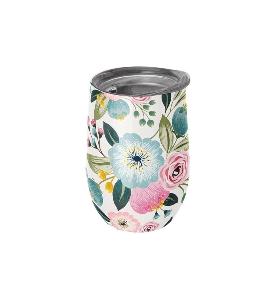 BioLoco - Gobelet isotherme Office-Pastel flowers 420 ml, Bleu/Rose
