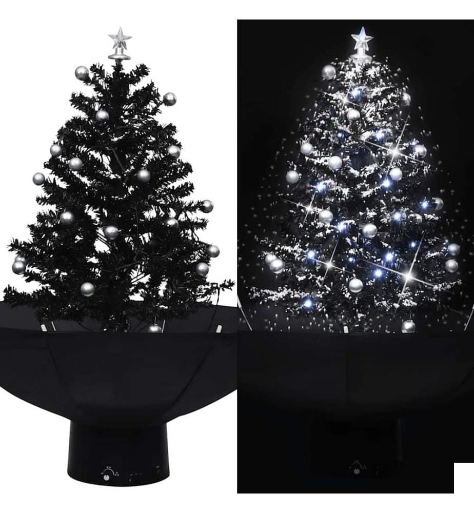 Arbre de Noël neigeux avec base de parapluie Noir 75 cm PVC
