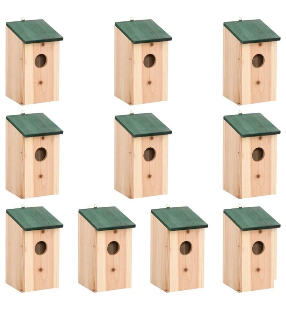 Nichoirs 10 pcs Bois de sapin massif 12x12x22 cm
