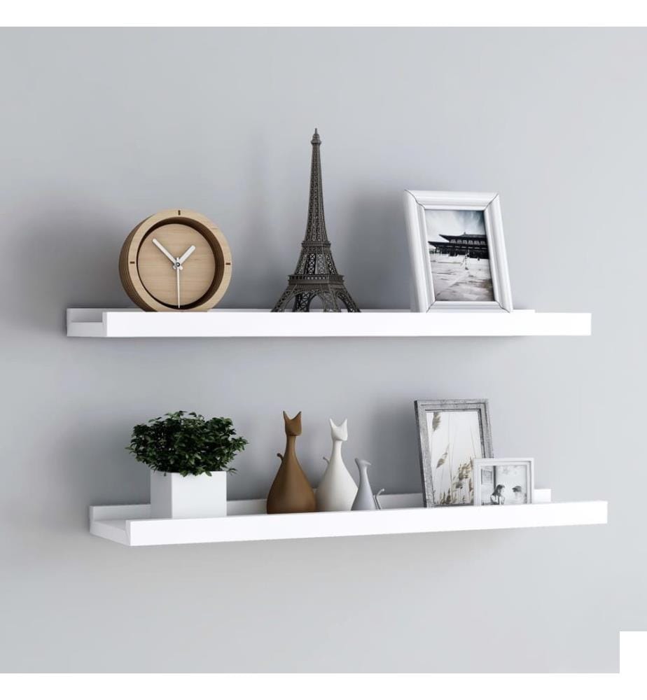 Étagères à rebord pour cadre photo 2 pcs Blanc 80x9x3 cm MDF