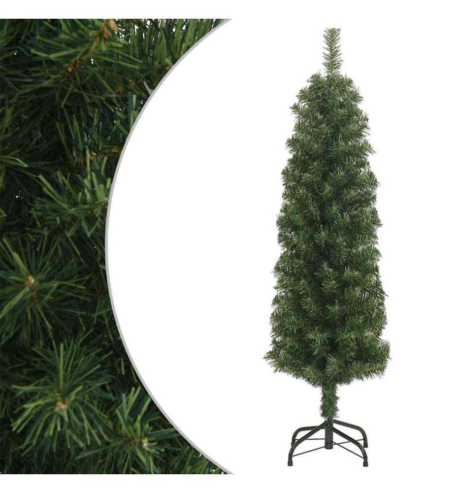 Sapin de Noël artificiel mince avec support vert 120 cm PVC