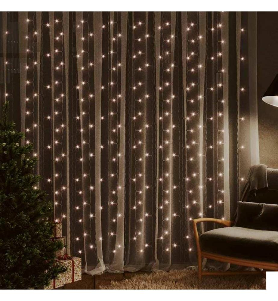Rideaux lumineux à LED 3x3 m 300 LED Blanc chaud 8 fonctions