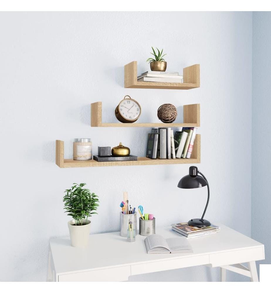 Étagères murales 3 pcs Chêne sonoma Bois d'ingénierie