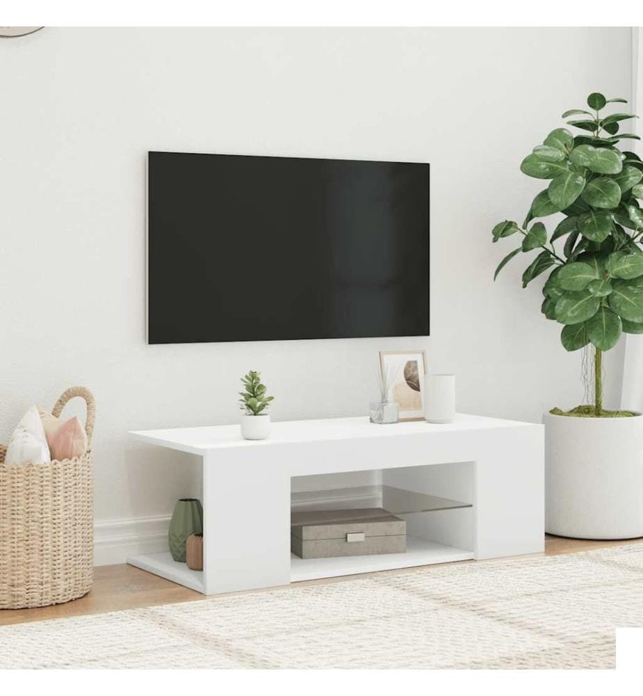 Meuble TV avec lumières LED Blanc 90x39x30 cm