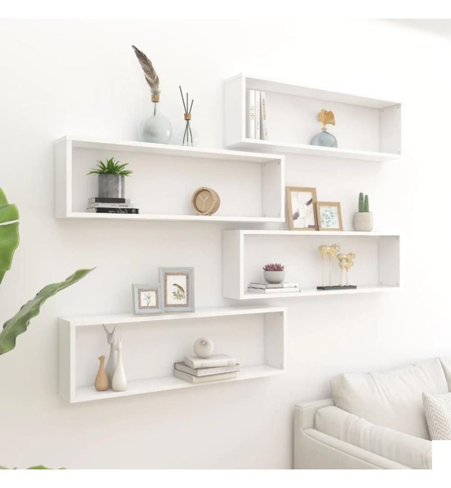 Étagères cube murales 4 pcs Blanc 100x15x30cm bois d'ingénierie