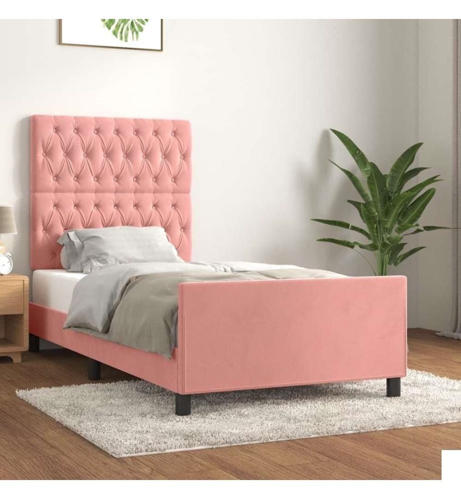 Cadre de lit avec tête de lit Rose 90x190 cm Velours