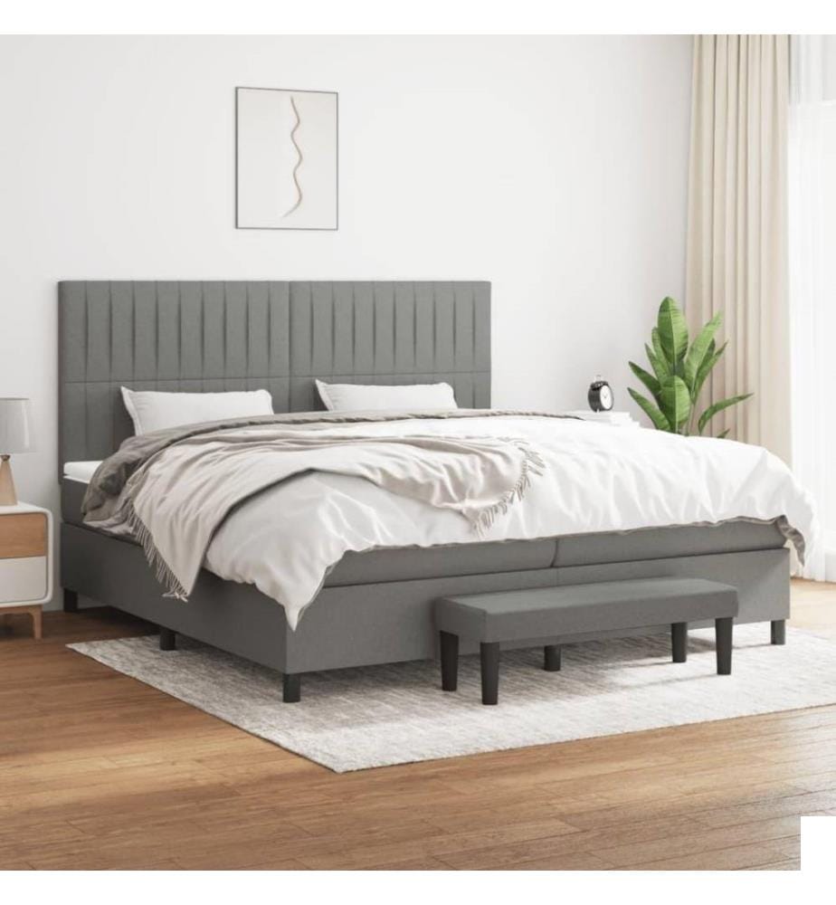 Lit à sommier tapissier avec matelas Gris foncé 200x200cm Tissu