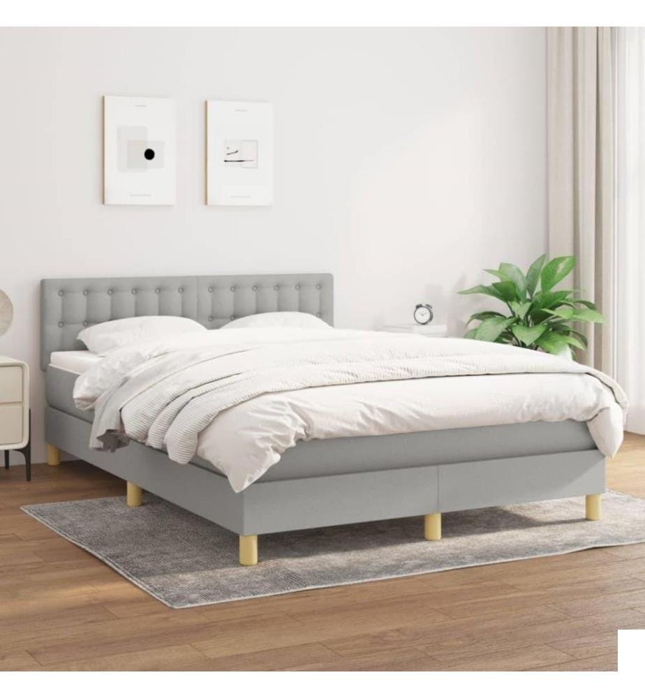 Lit à sommier tapissier avec matelas Gris clair 140x200cm Tissu