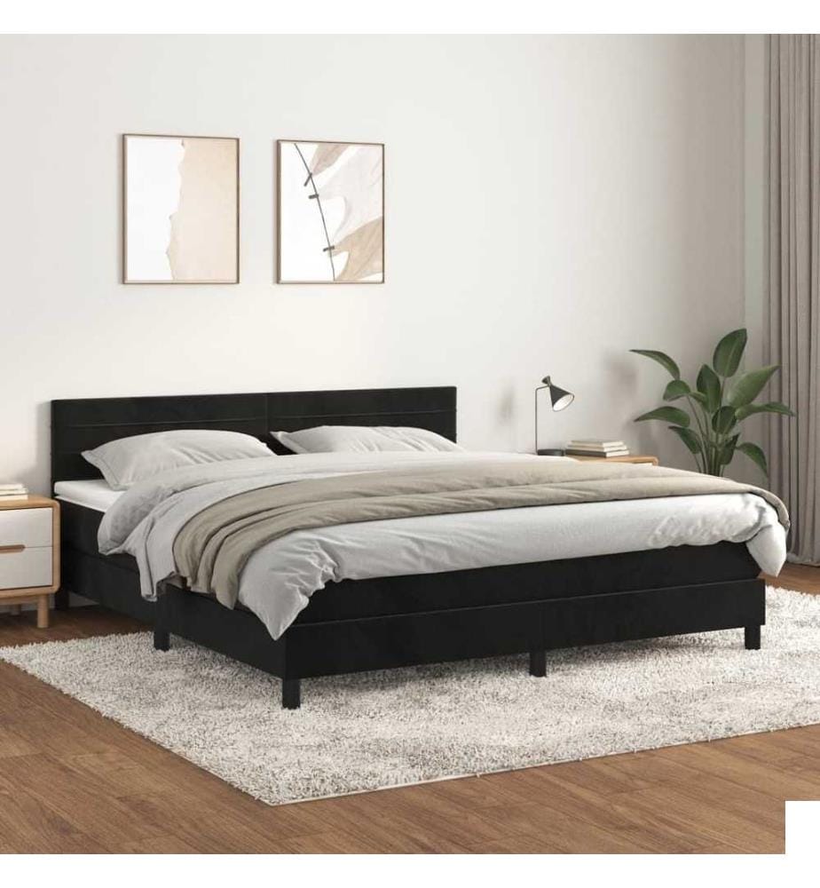 Lit à sommier tapissier avec matelas Noir 180x200 cm Velours