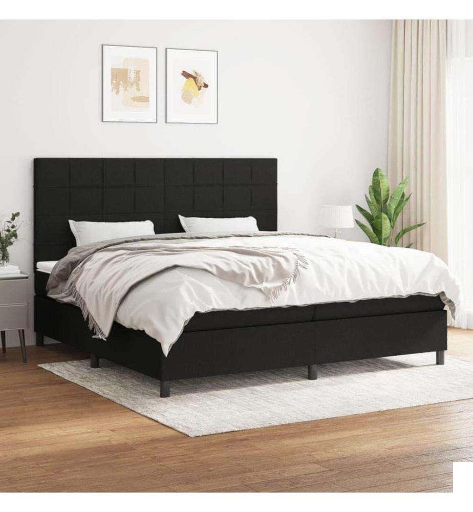 Lit à sommier tapissier avec matelas Noir 200x200 cm Tissu
