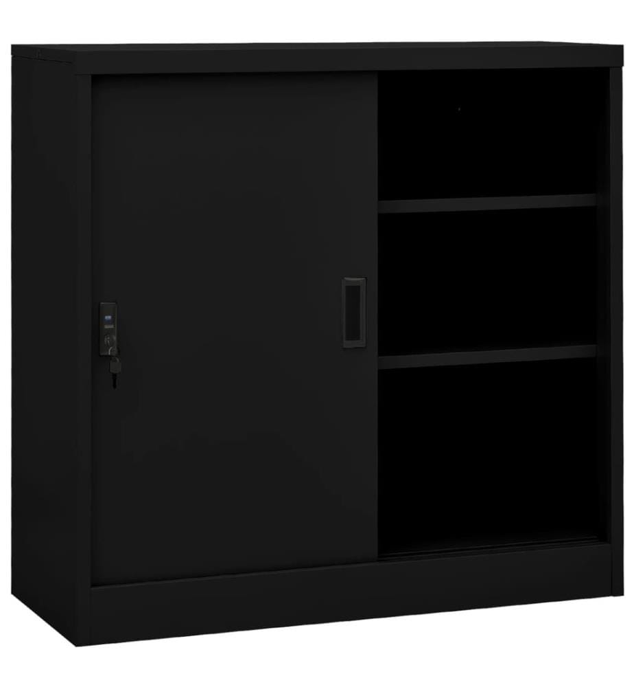 Armoire de bureau avec porte coulissante Noir 90x40x90 cm Acier