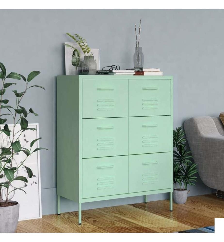 Armoire à tiroirs Vert menthe 80x35x101,5 cm Acier