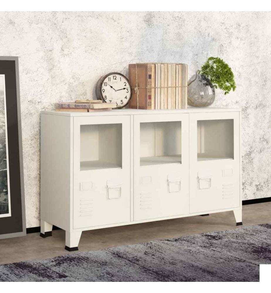 Buffet industriel Blanc 105x35x62 cm Métal et verre