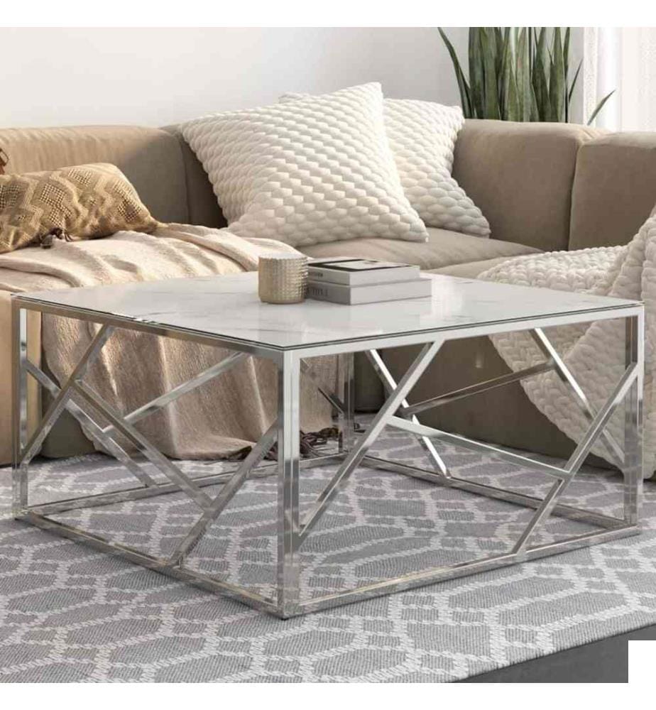 Table basse argenté acier inoxydable et verre trempé