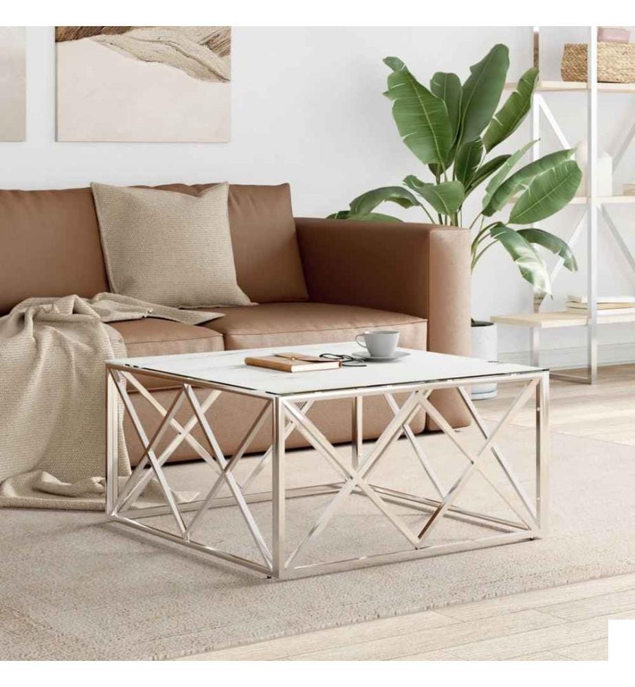Table basse argenté 80x80x40 cm acier inoxydable et verre