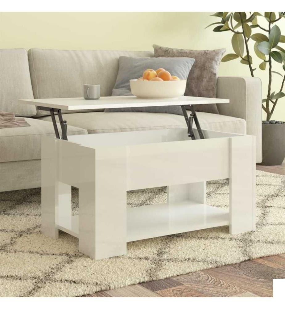 Table basse Blanc brillant 79x49x41 cm Bois d'ingénierie
