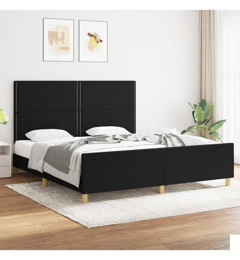 Cadre de lit avec tête de lit Noir 180 x 200 cm Tissu