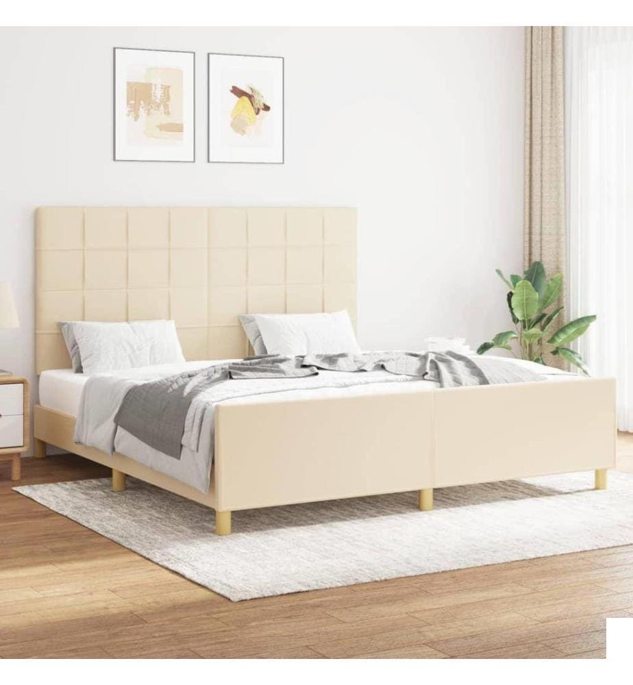 Cadre de lit avec tête de lit Crème 160 x 200 cm Tissu