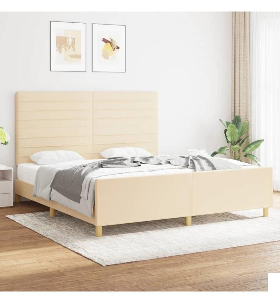 Cadre de lit avec tête de lit Crème 180 x 200 cm Tissu