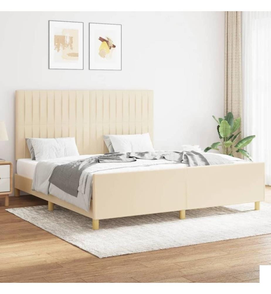Cadre de lit avec tête de lit Crème 160 x 200 cm Tissu