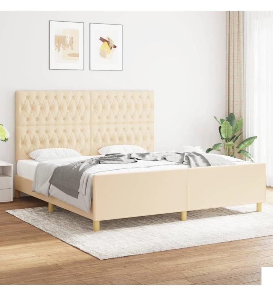 Cadre de lit avec tête de lit Crème 180 x 200 cm Tissu
