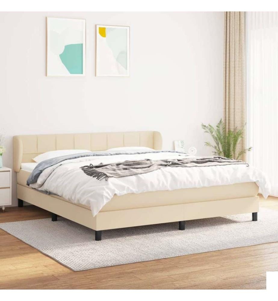 Sommier à lattes de lit avec matelas Crème 180x200 cm Tissu